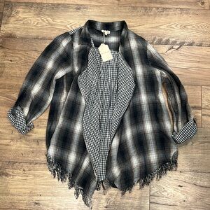 NWT, Plaid Flannel size Large distressed bottom